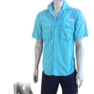 Worldwide Sportsman Blue Button Down Nylon Fishing Hiking Shirt Men's Size Small